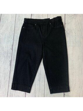 Tribal Jeans sz 6 Audrey Mid Rise Black Stretch Pull on Capri Slim New